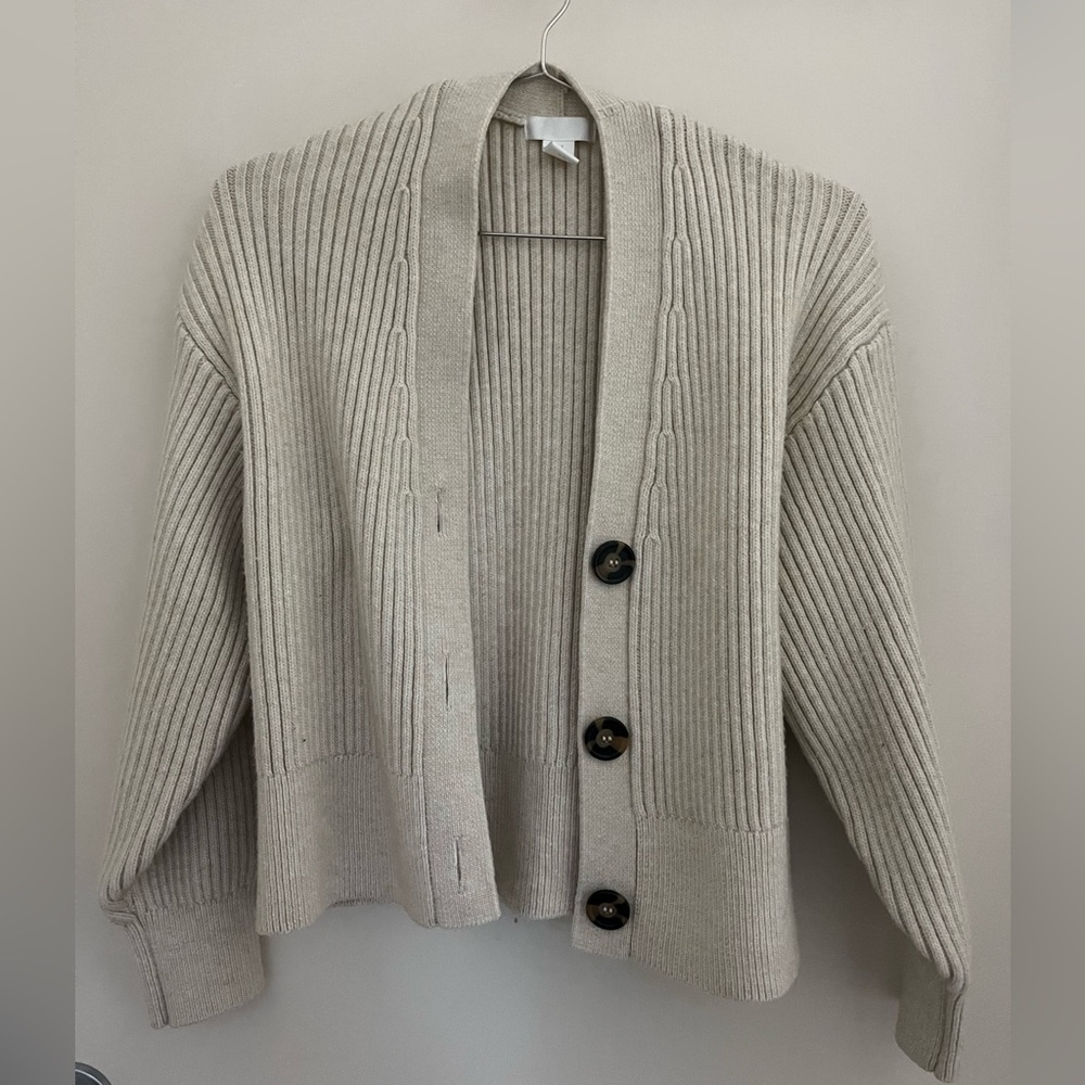 Cream cardigan, waist length